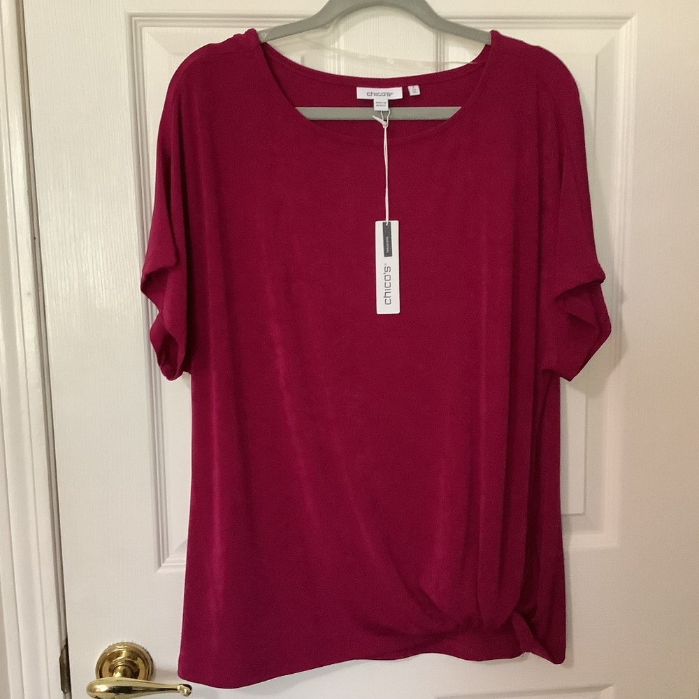 New Chico’s Knot Hem Top 3 XL Berry